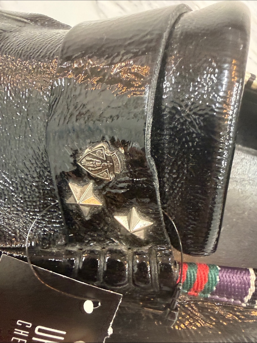 Gucci Black Patent Leather Fringe Loafers with Multicolor Trim - Picture 7 of 10